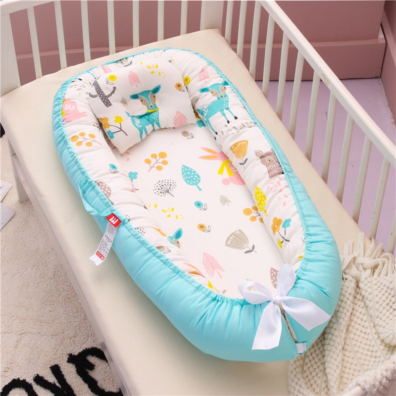 BChic- Baby Nest Bed with Pillow| Portable Crib| Cotton Cradle| Bassinet Bumper| Baby Lounger| Baby Shower Gift