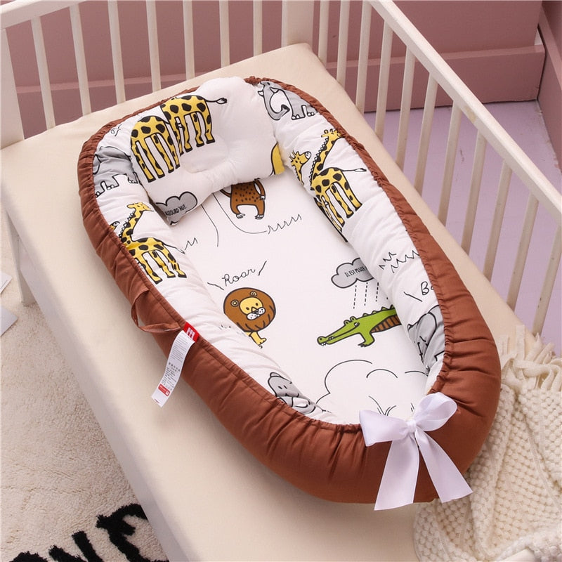 BChic- Baby Nest Bed with Pillow| Portable Crib & Travel Bed| Newborn & Toddler Cotton Cradle| Baby Bed Bassinet Bumper| Baby Lounger| Baby Shower Gift