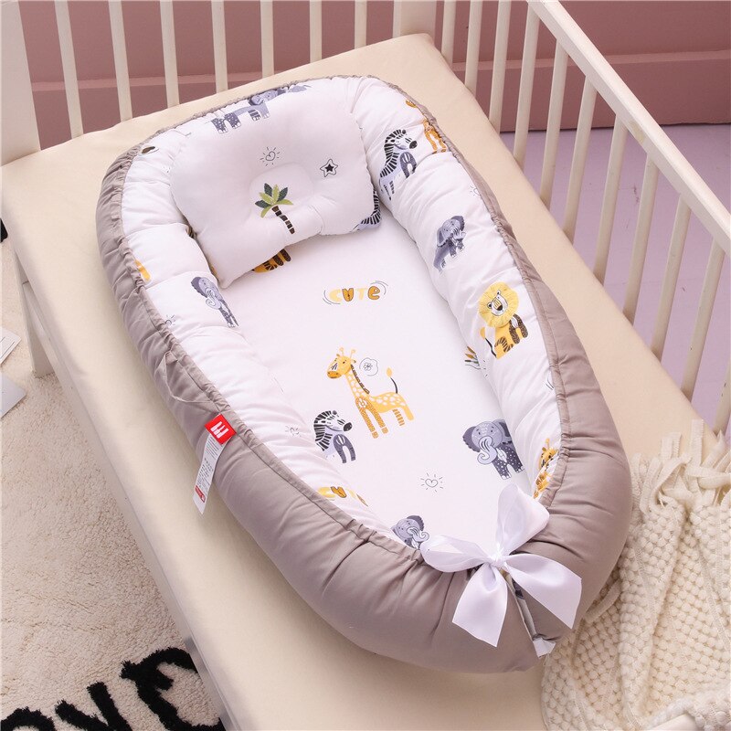 BChic- Baby Nest Bed with Pillow| Portable Crib & Travel Bed| Newborn & Toddler Cotton Cradle| Baby Bed Bassinet Bumper| Baby Lounger| Baby Shower Gift