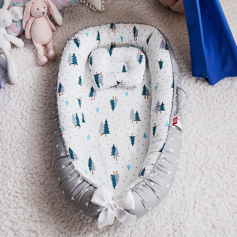 BChic Baby Nest Bed with Pillow Portable Crib Travel Bed Newborn Toddler Cotton Cradle Baby Bed Bassinet Bumper Baby Lounger Baby Shower