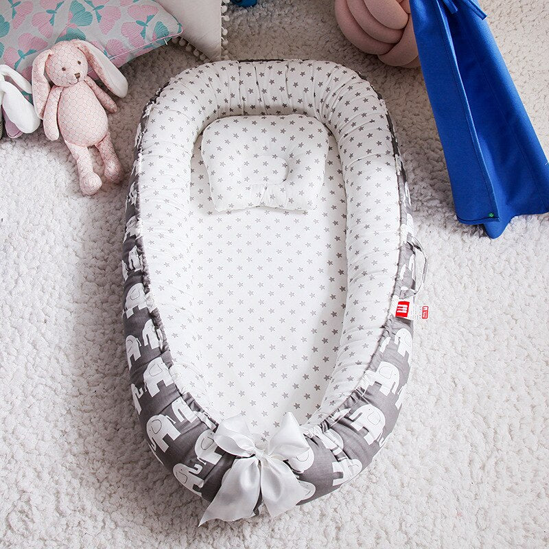 BChic- Baby Nest Bed with Pillow| Portable Crib & Travel Bed| Newborn & Toddler Cotton Cradle| Baby Bed Bassinet Bumper| Baby Lounger| Baby Shower Gift