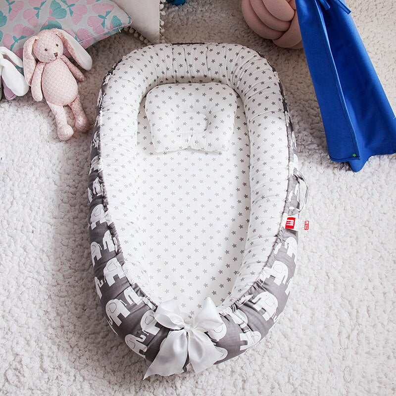 BChic- Baby Nest Bed with Pillow| Portable Crib| Cotton Cradle| Bassinet Bumper| Baby Lounger| Baby Shower Gift