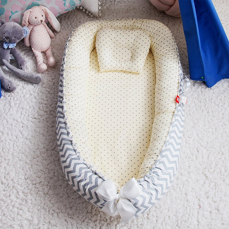 BChic- Baby Nest Bed with Pillow| Portable Crib| Cotton Cradle| Bassinet Bumper| Baby Lounger| Baby Shower Gift